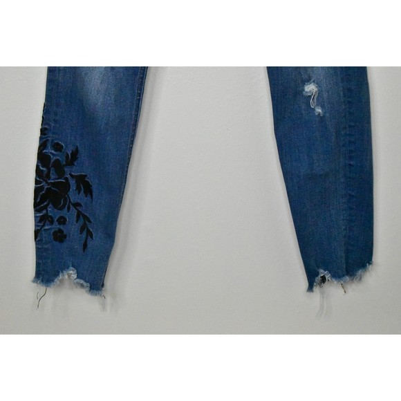 Express Ankle Legging Super High Rise Raw Hem Jeans 4 Stretch Denim Embroidered - Picture 8 of 15